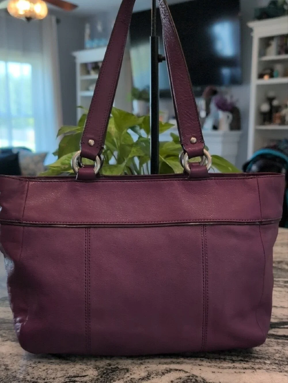 COACH Zoe Purple Glove-tanned Leather Studded Shoulder Bag